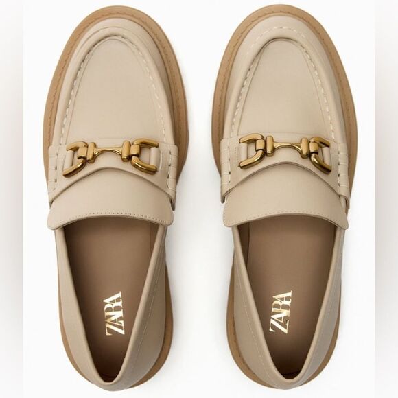 ZARA BUCKLE LEATHER LUG SOLE LOAFERS - Picture 7 of 10